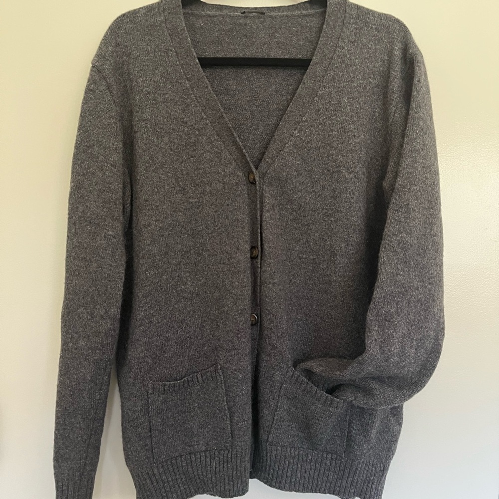 Classic Women's Gray V-Neck Button Cardigan Sweater